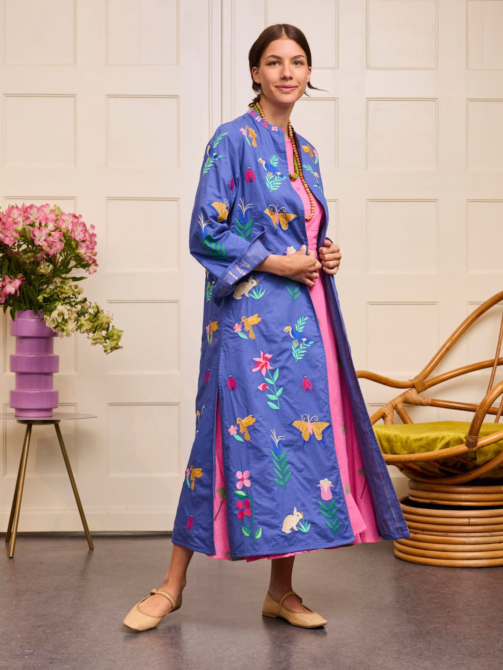 Chili Pepper Coat Mexican Embroidery on Blue