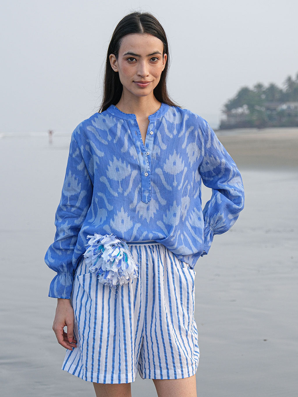 Broom Blouse Ikat Blue