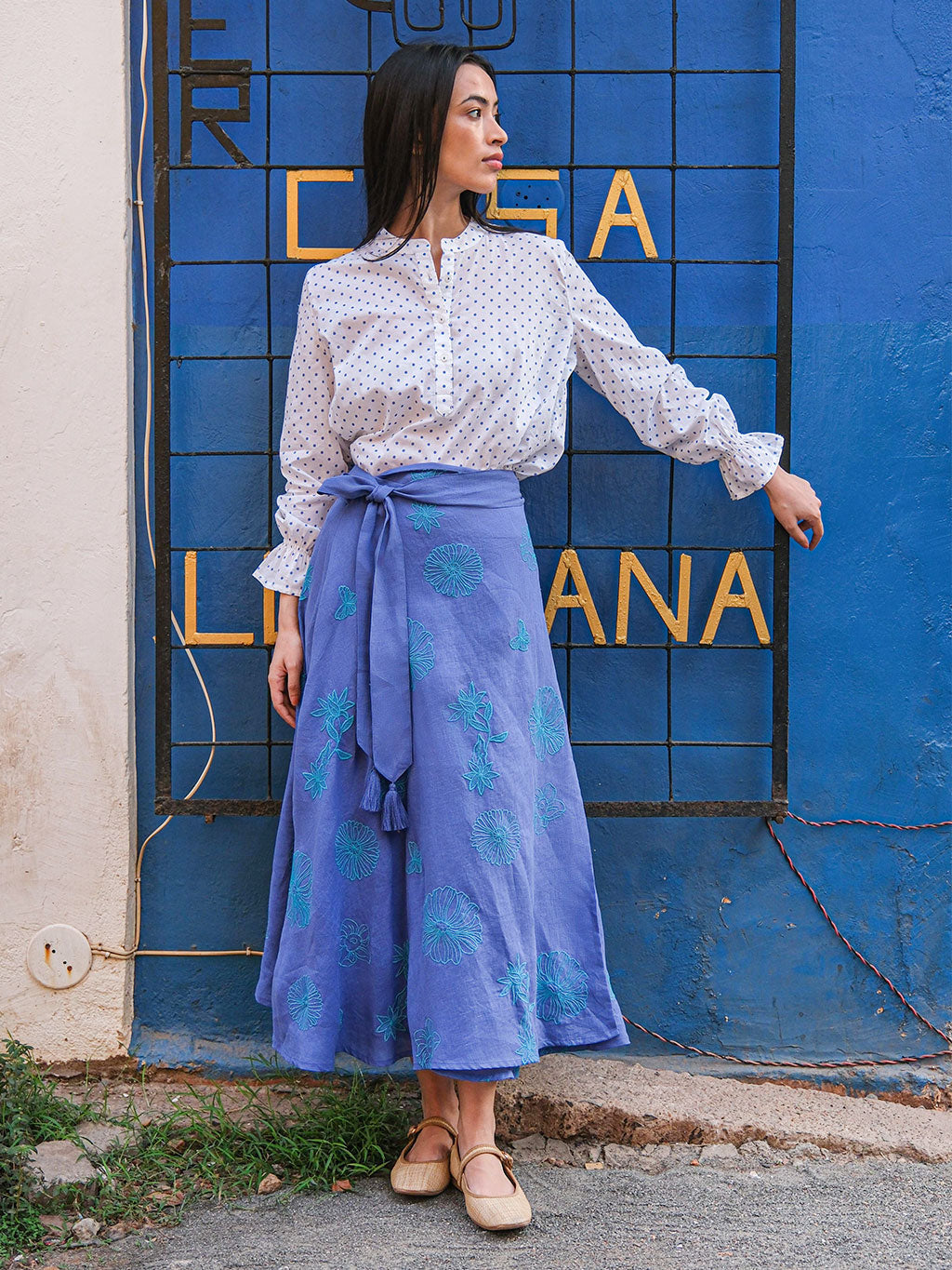Chervil Skirt Petrol Flowers on Blue