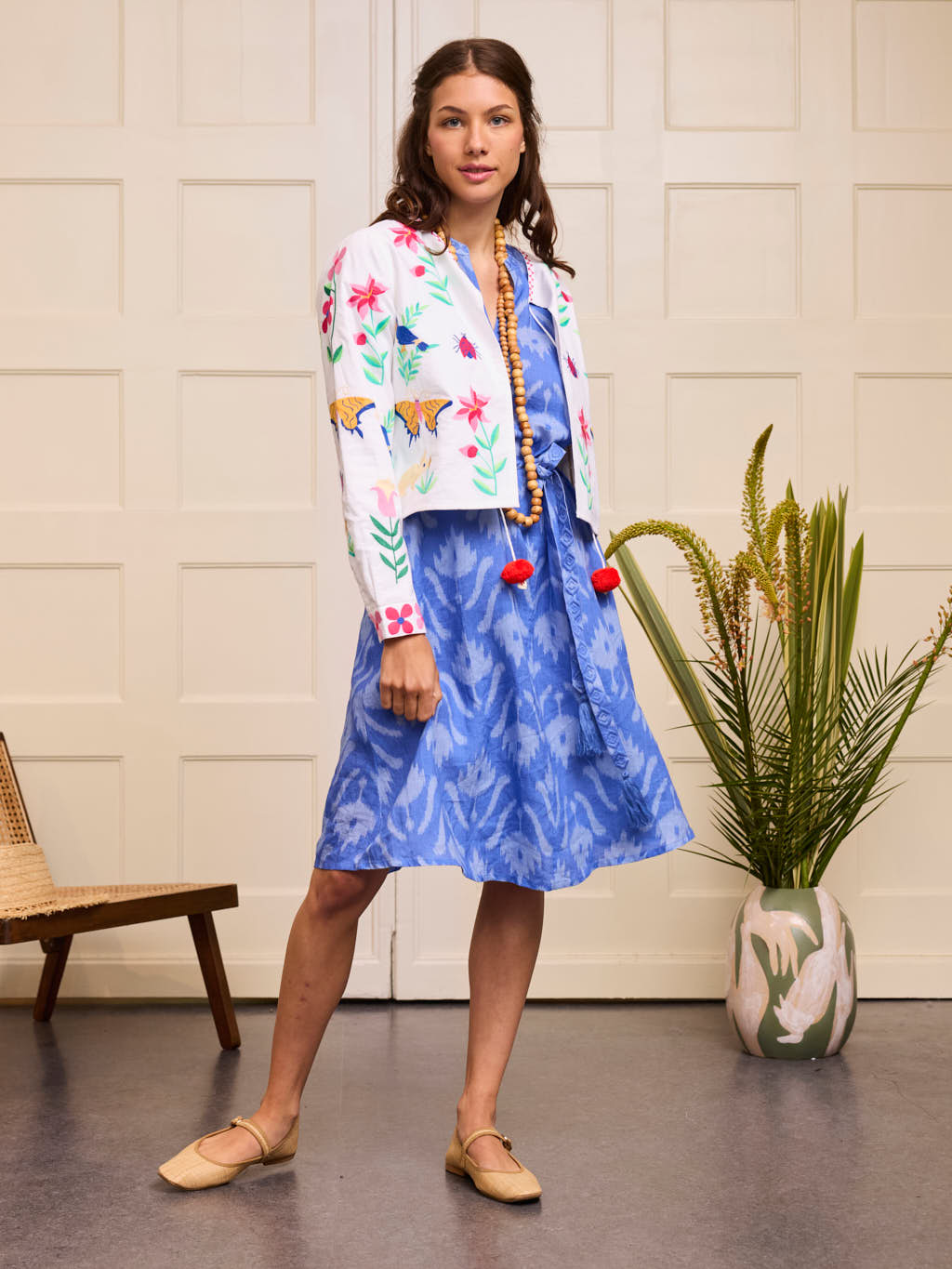 Pine Jacket Mexican Embroidery on White