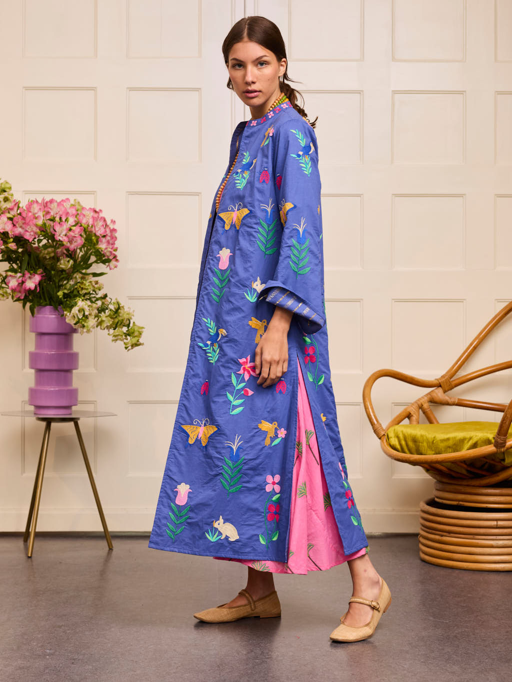Chili Pepper Coat Mexican Embroidery on Blue