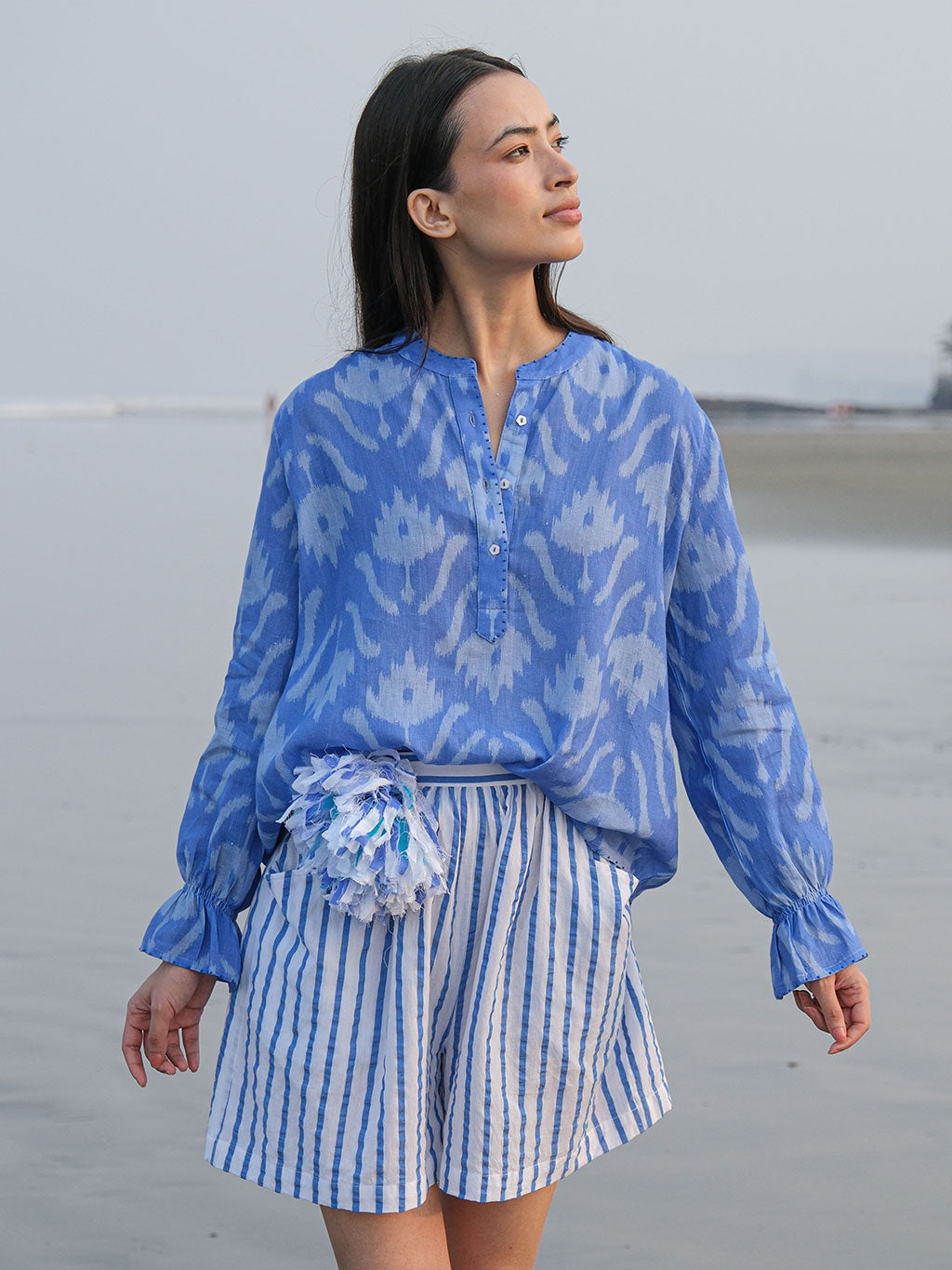 Broom Blouse Ikat Blue