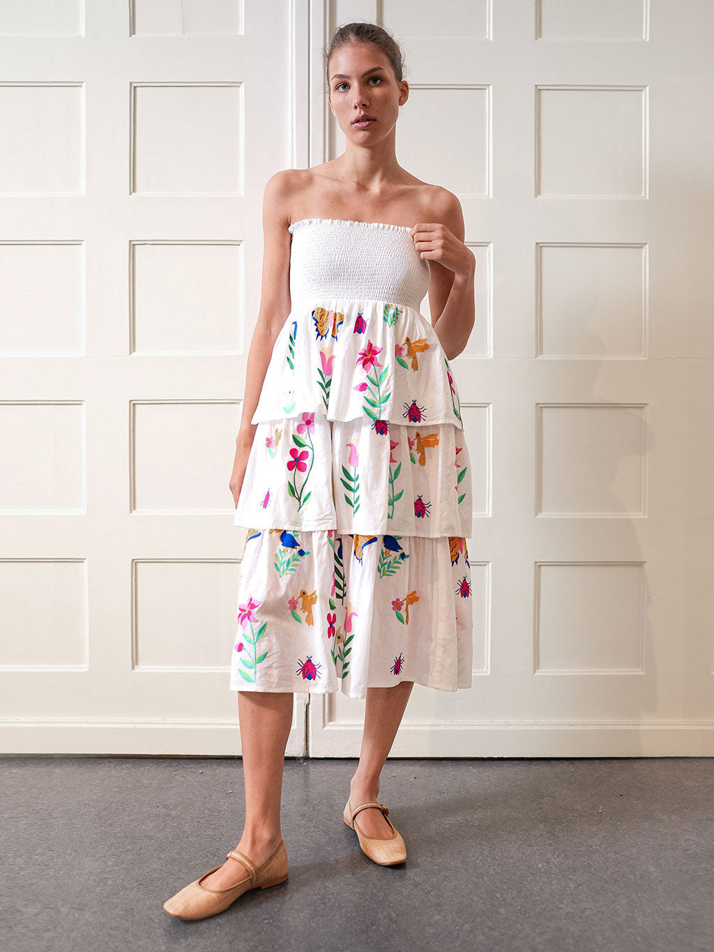 Spearmint Skirt Mexican Embroidery on White