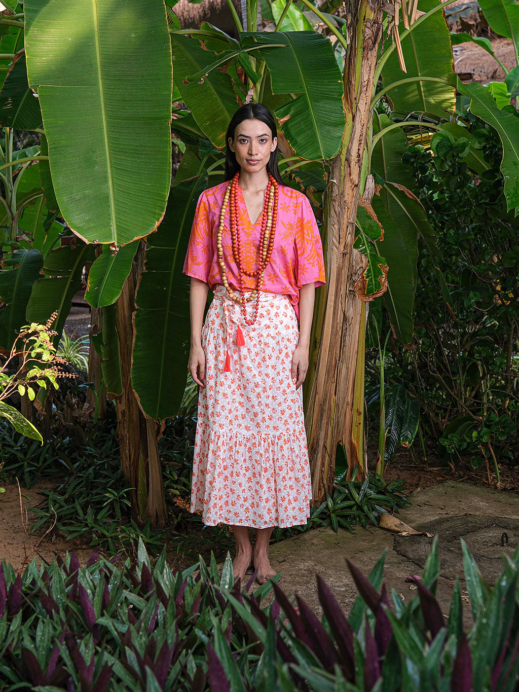 Orris Blouse Pink Palm Print