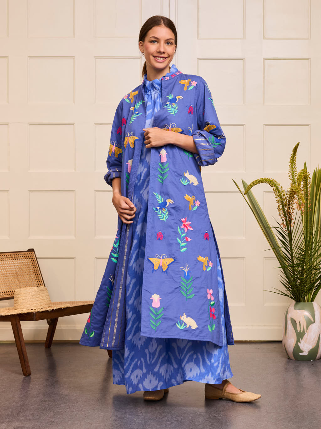 Chili Pepper Coat Mexican Embroidery on Blue