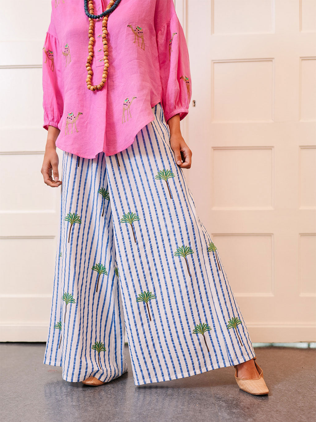 Majoran Pants Palm on Blue Stripes