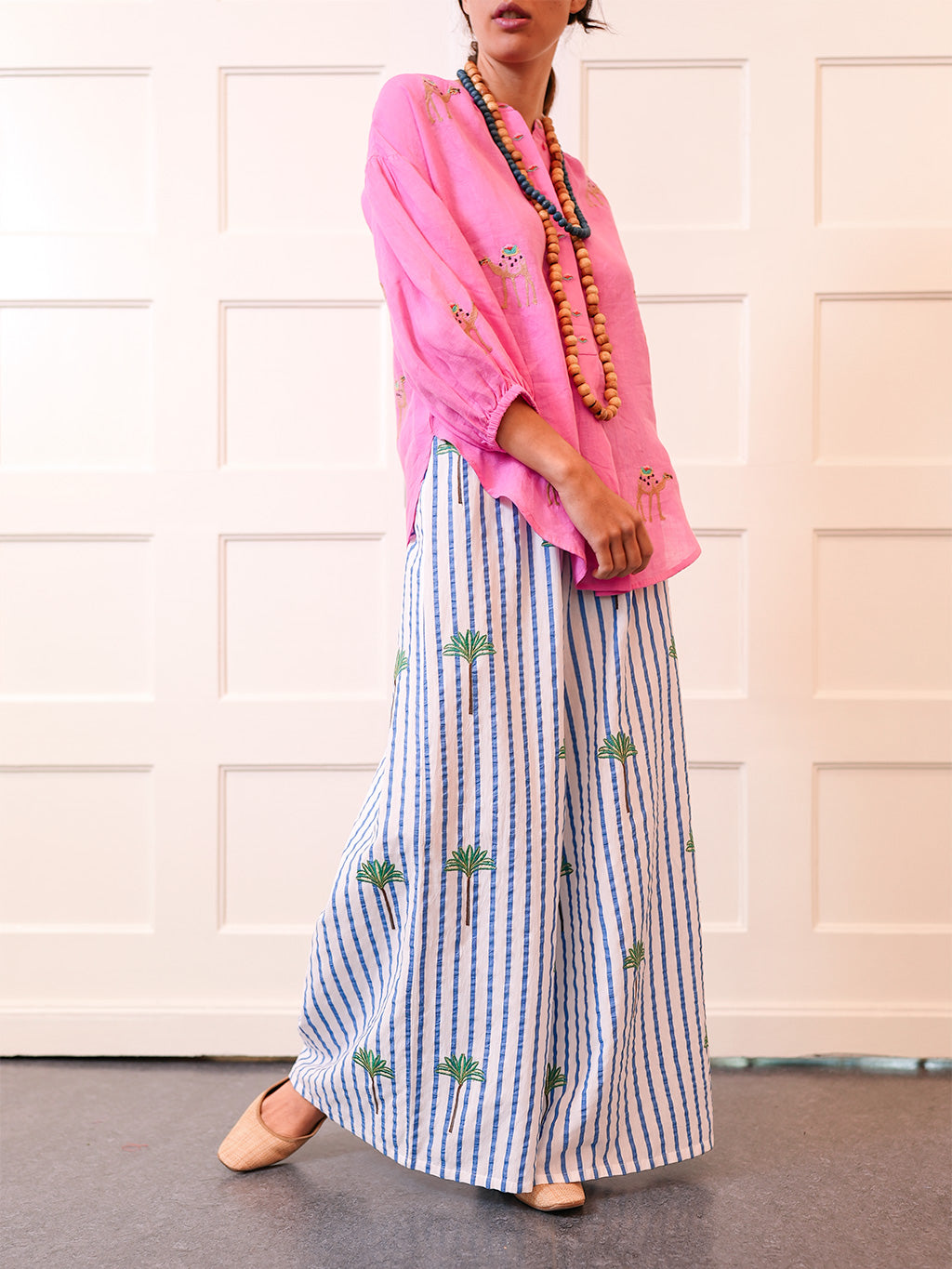 Majoran Pants Palm on Blue Stripes