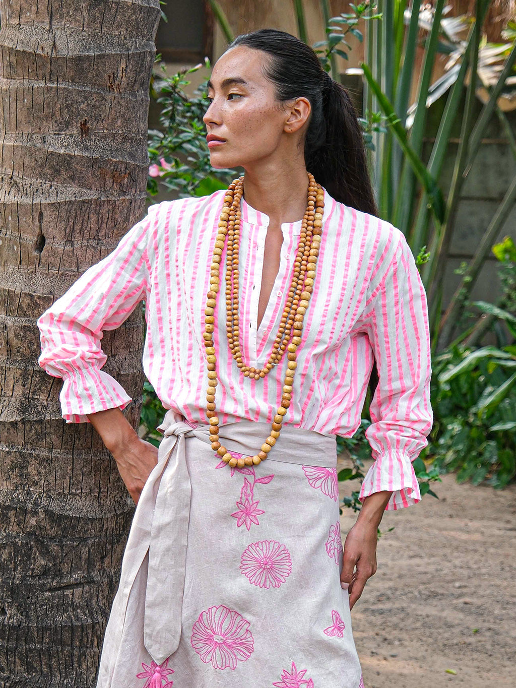 Broom Blouse Pink Stripes on White
