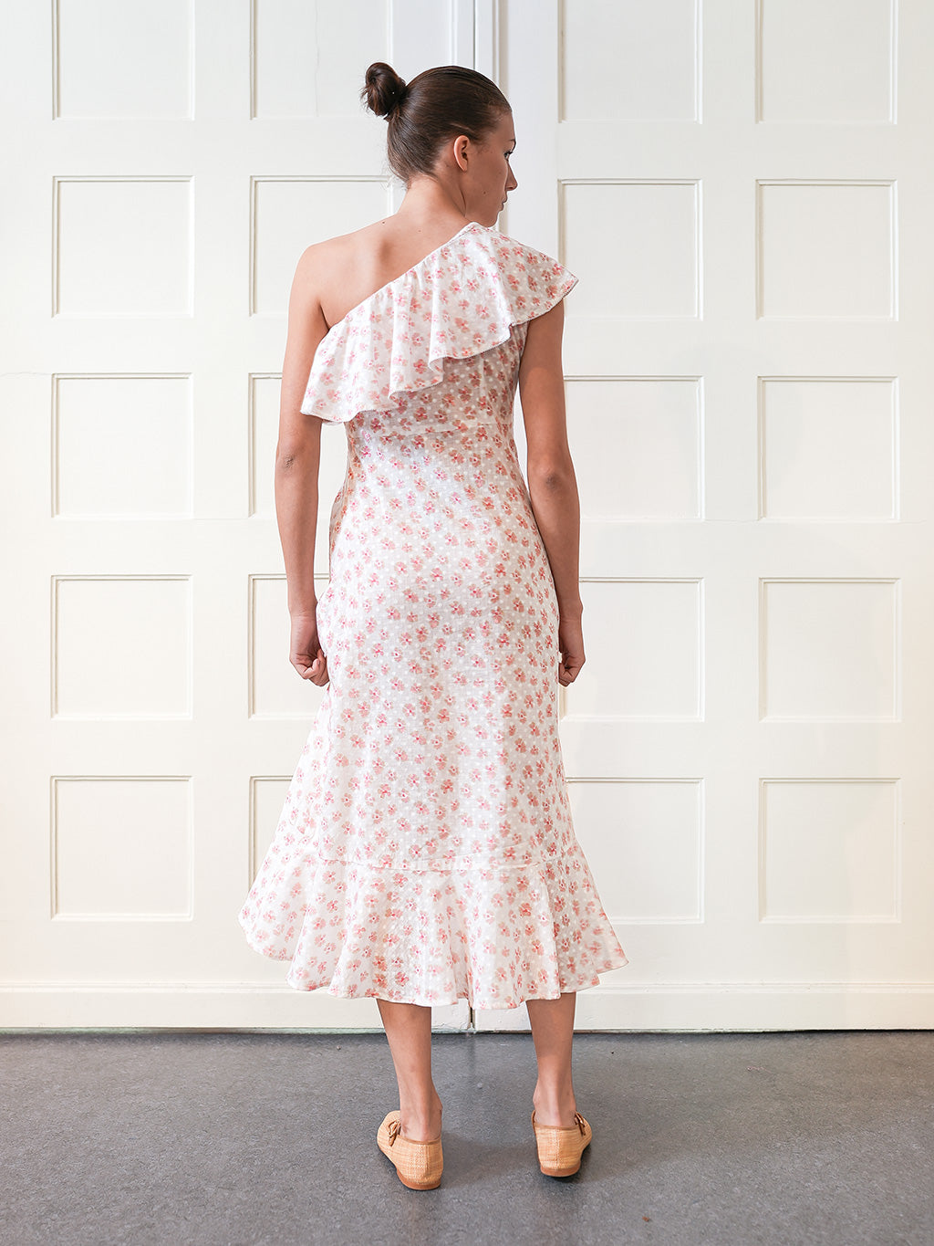 Plumeria Dress Blush Pansies on White