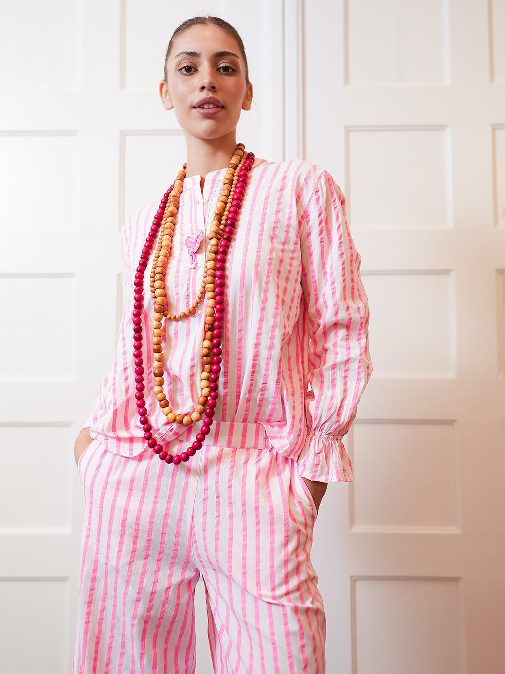 Broom Blouse Pink Stripes on White