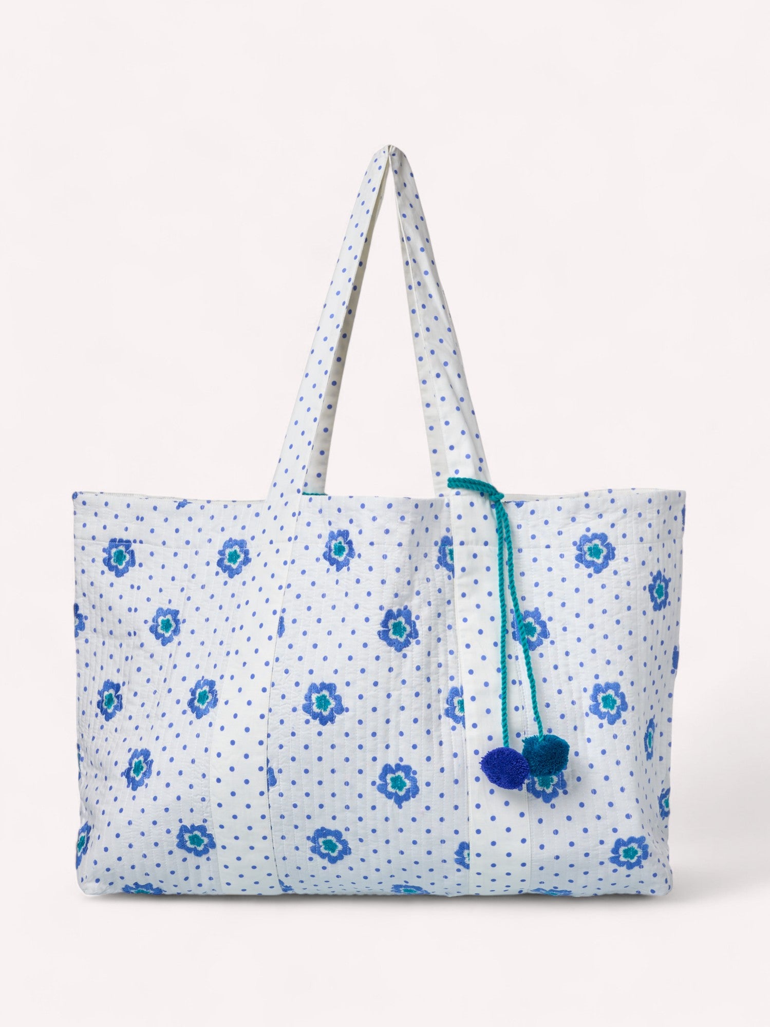 Jaipur Bag Blue Flower Dots on White