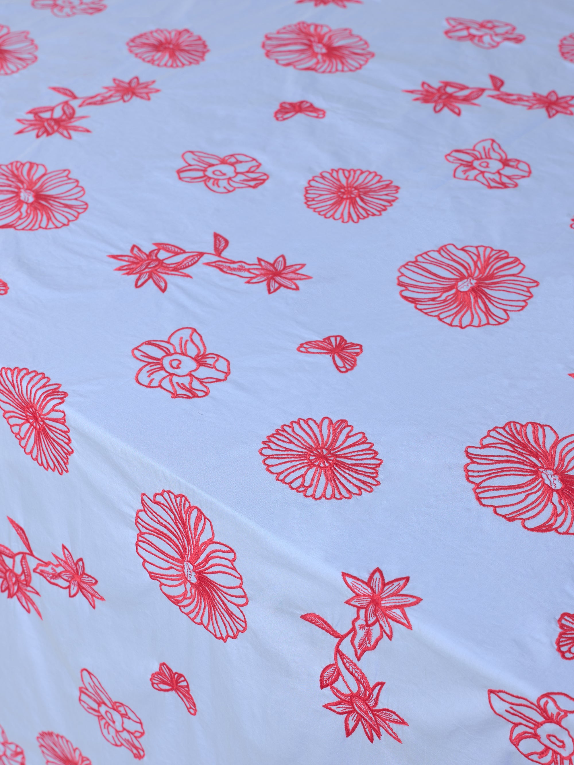 Tablecloth Red Flowers on Pastel Blue