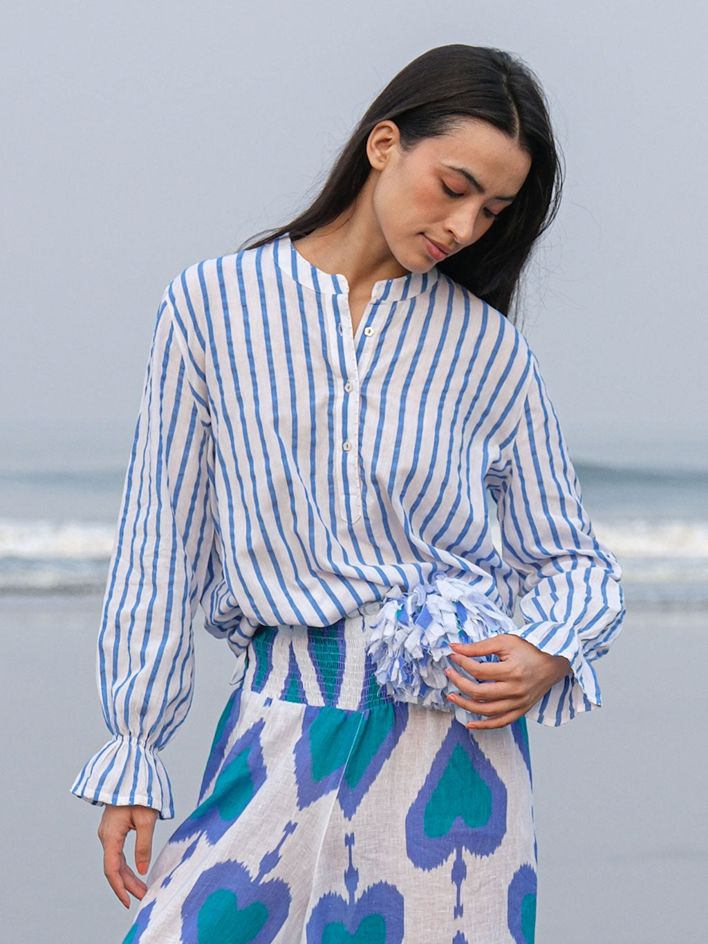 Broom Blouse Blue Stripes on White