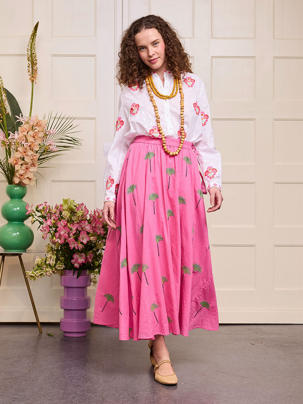 Vanilla Skirt Palm on Pink Lurex Stripe