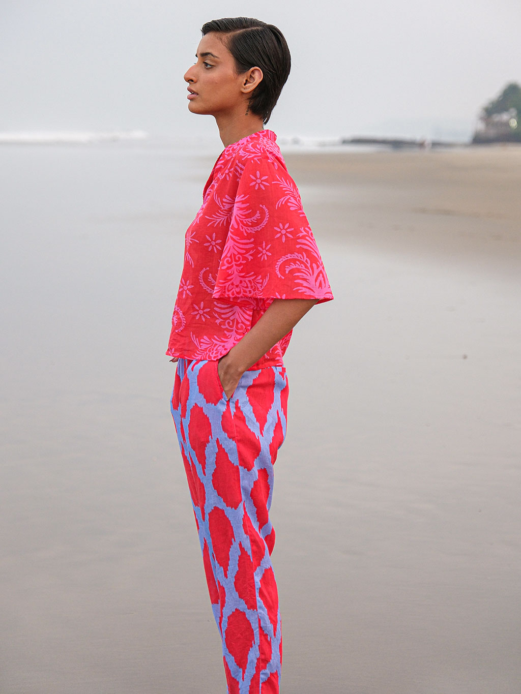 Orris Blouse Red Palm Print