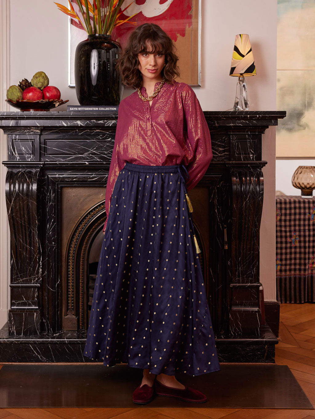 Vanilla Skirt Lurex Dots Navy