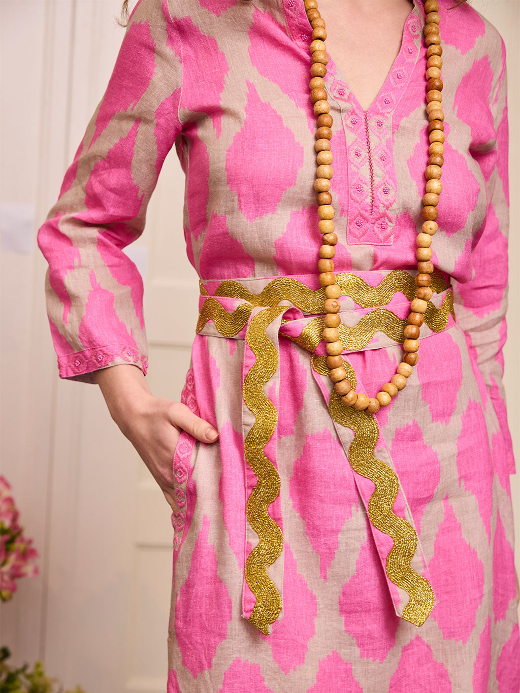 Gold Belt Ikat Pink