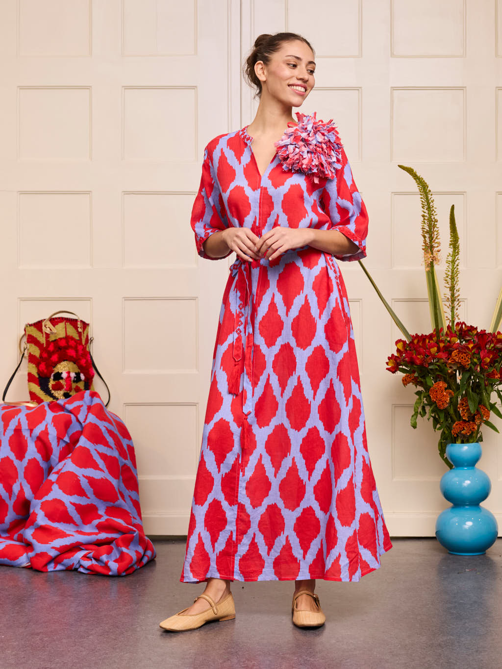 Oleander Dress Long Ikat Red