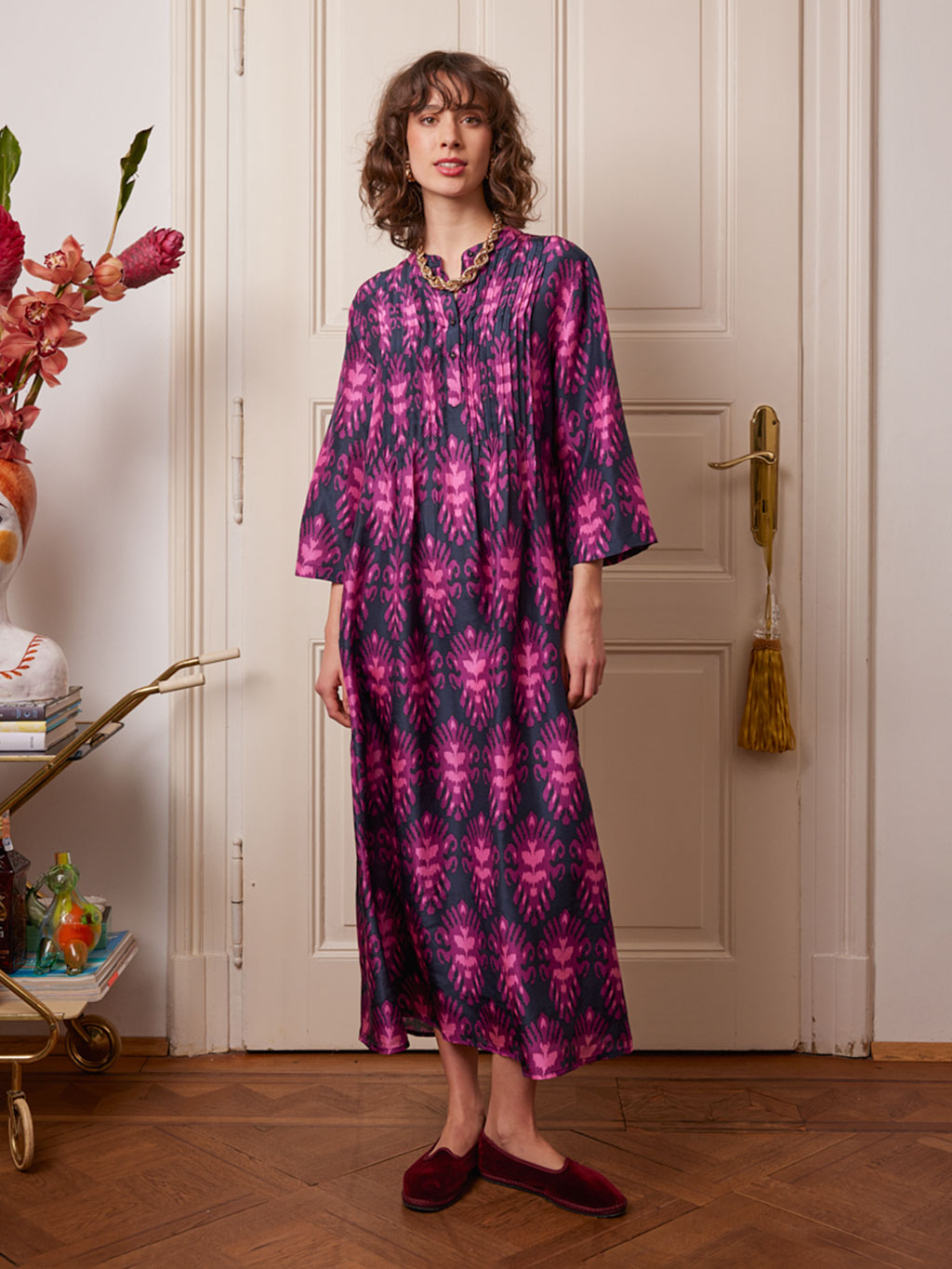 Woodruff Dress Ikat Navy Pink