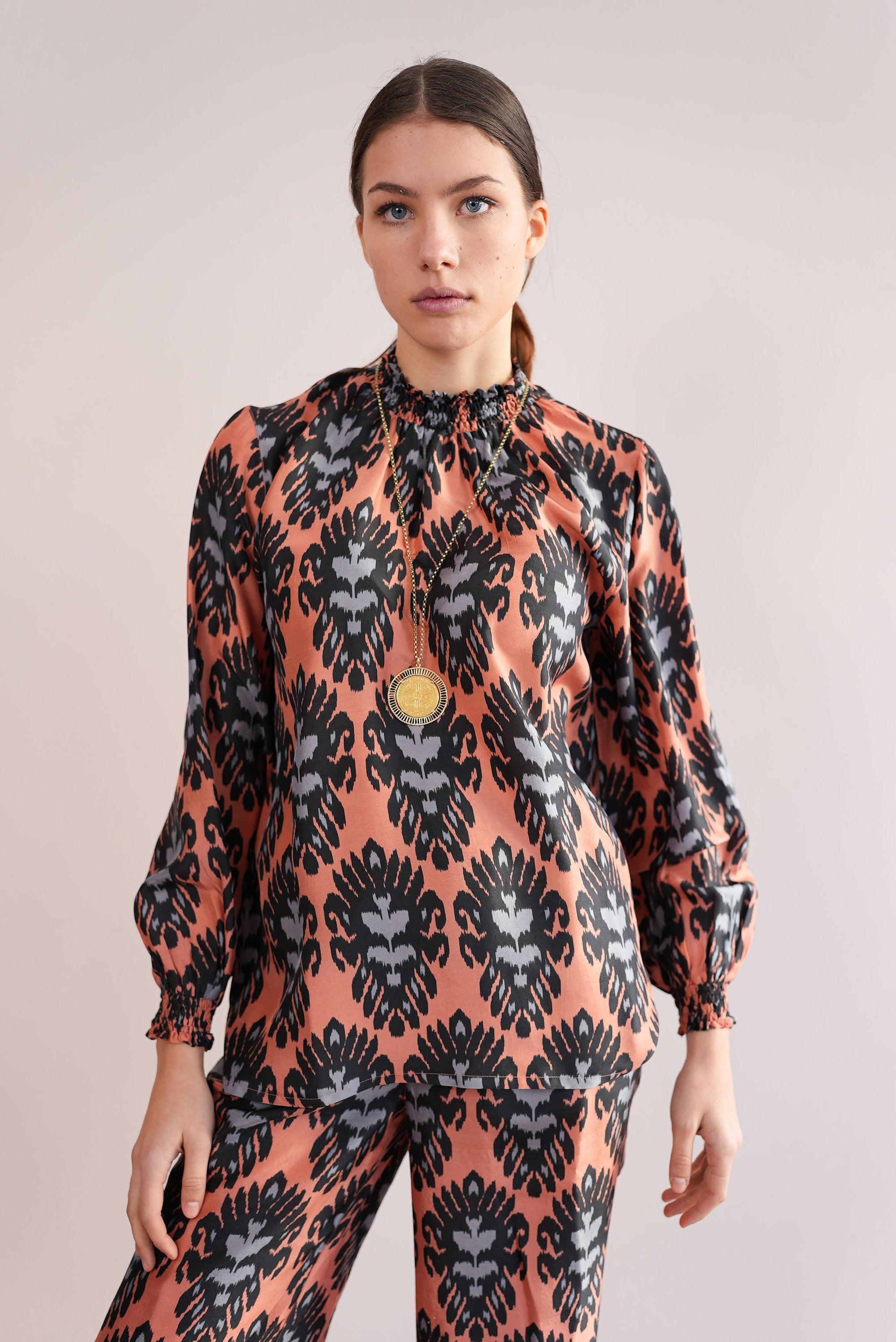 Oregano Blouse Ikat Cinnamon Black