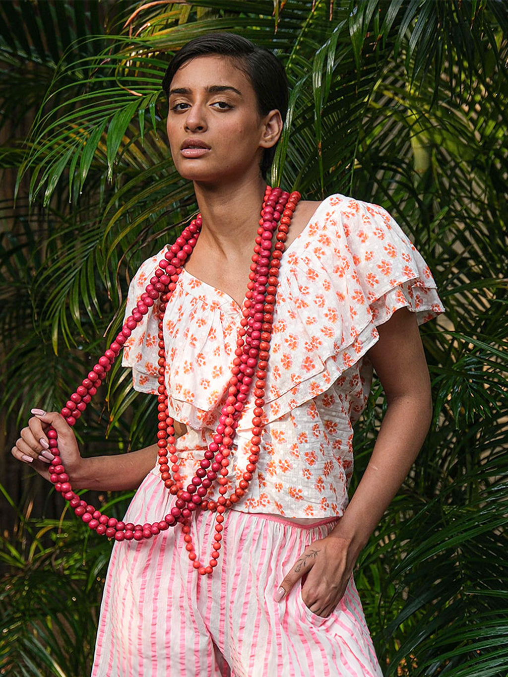 Sweet Pea Blouse Orange Pansies on White