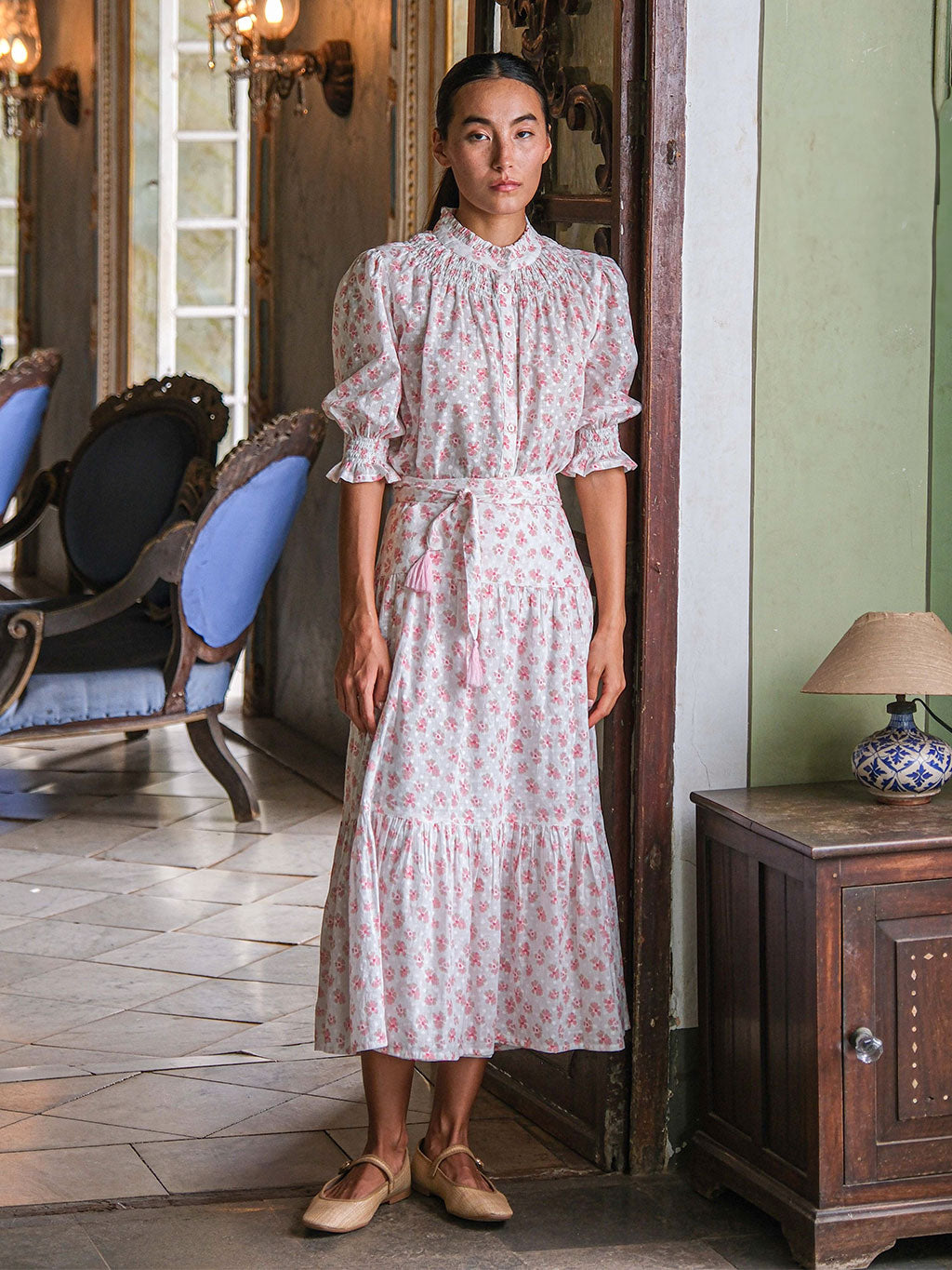 Tonka Skirt Blush Pansies on White