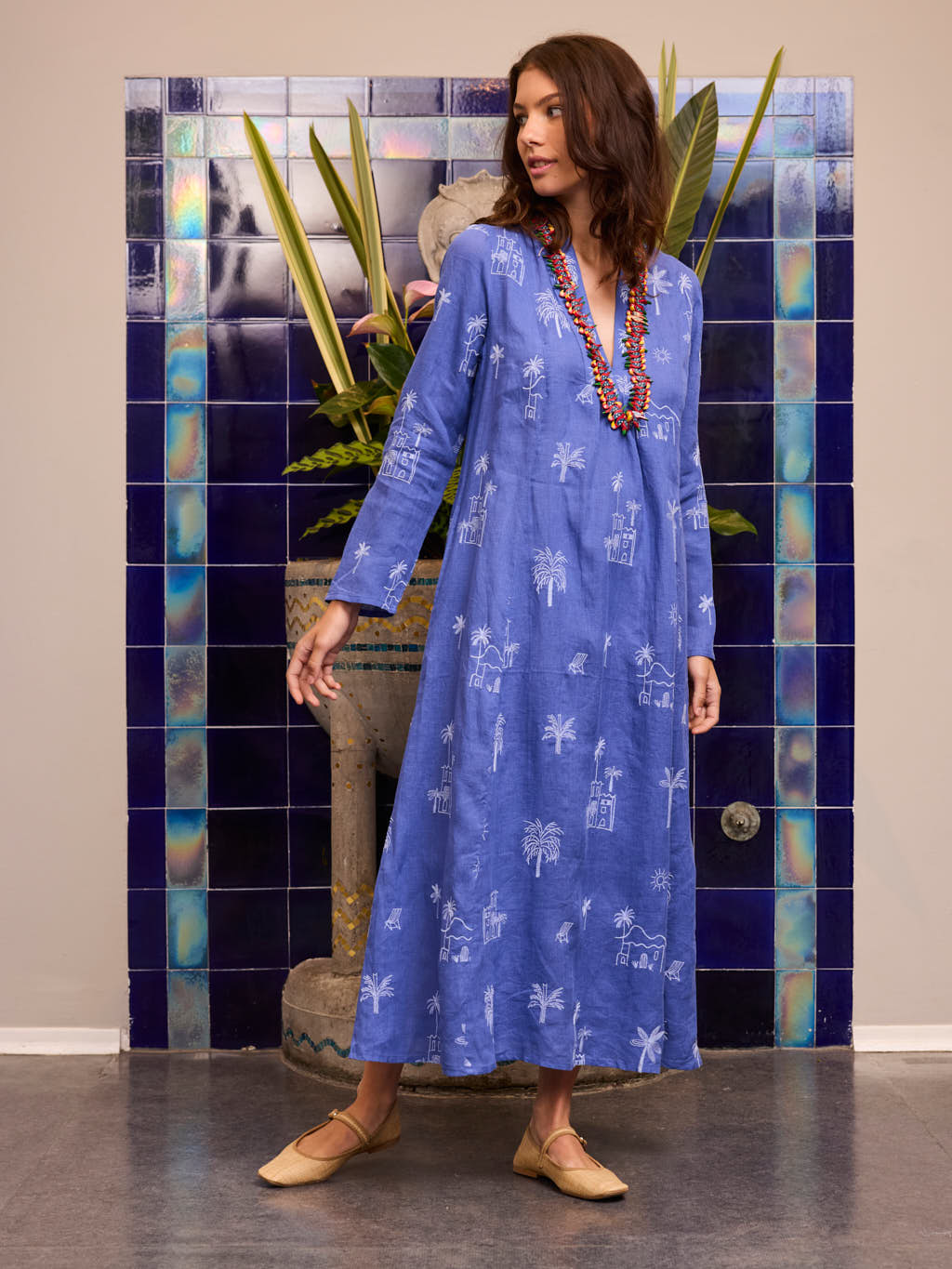 Sandalwood Dress Village on Blue - Nimo with Love | Resort Luxury