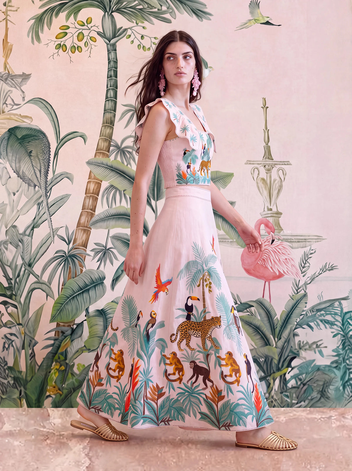 Lantana Skirt Brasil Embroidery on Blush Rose