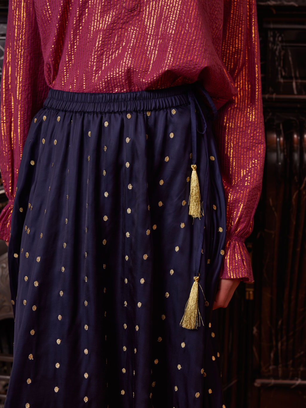 Vanilla Skirt Lurex Dots Navy