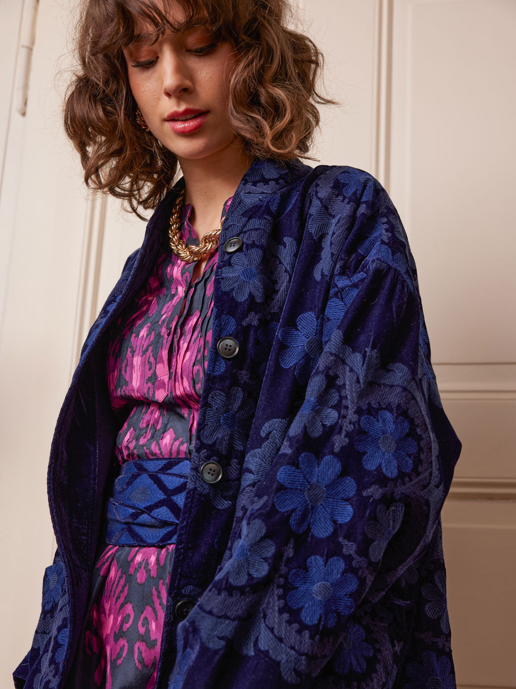 Cayenne Jacket Navy Flower Embroidery