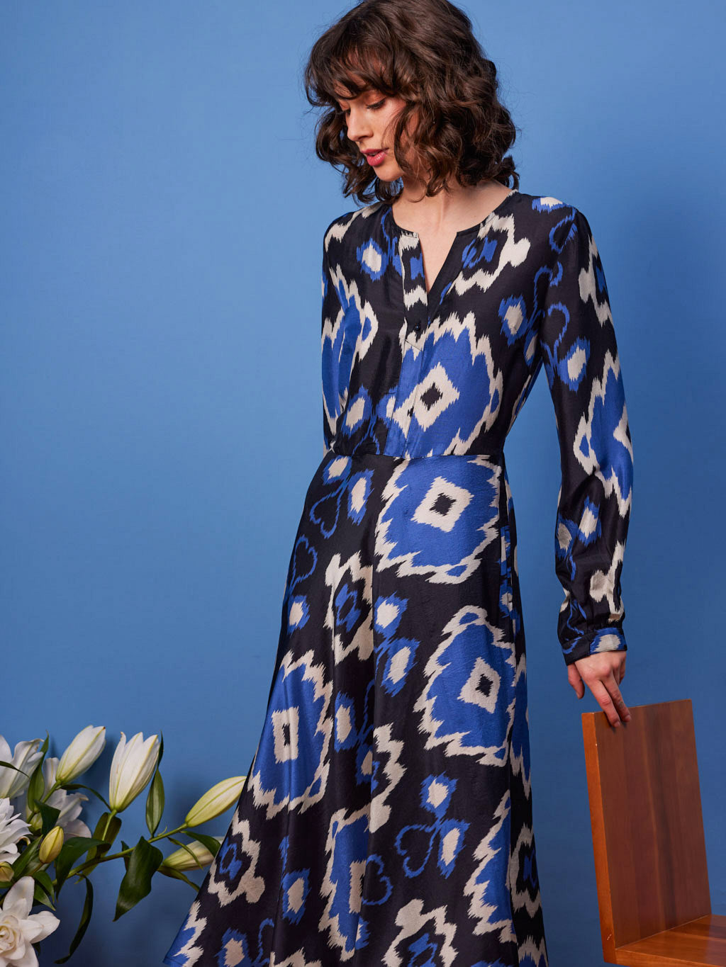 Azurite Dress Ikat Black Royal Blue