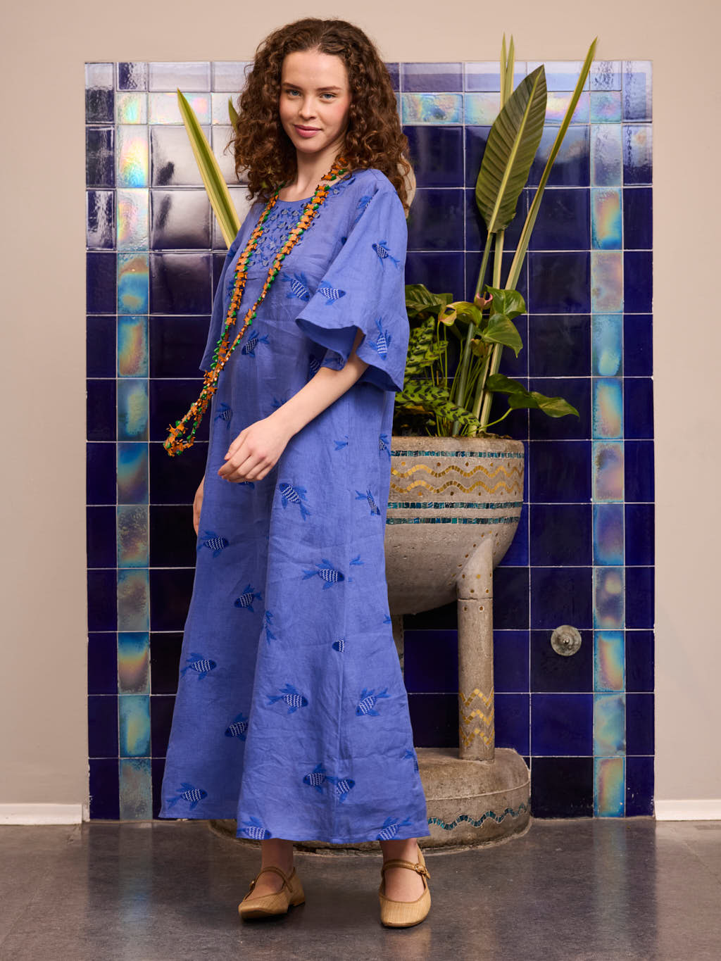 Blazing Star Dress Fish on Blue