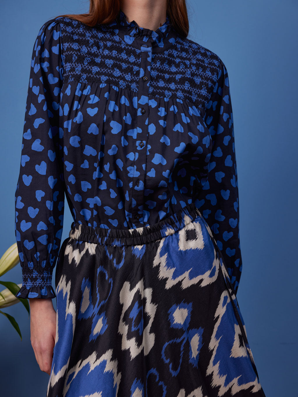 Piries Blouse Hearts Black Royal Blue