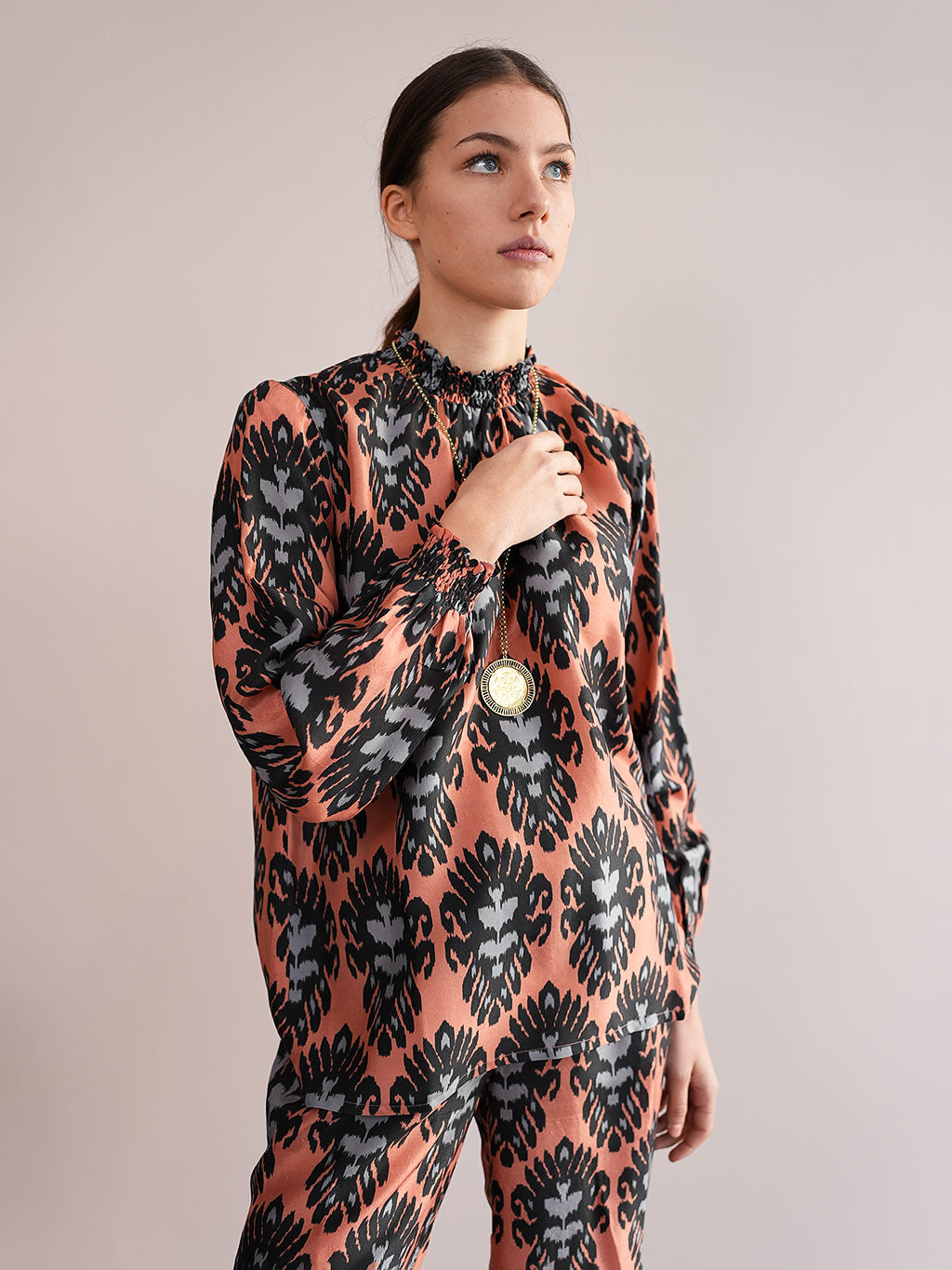 Oregano Blouse Ikat Cinnamon Black