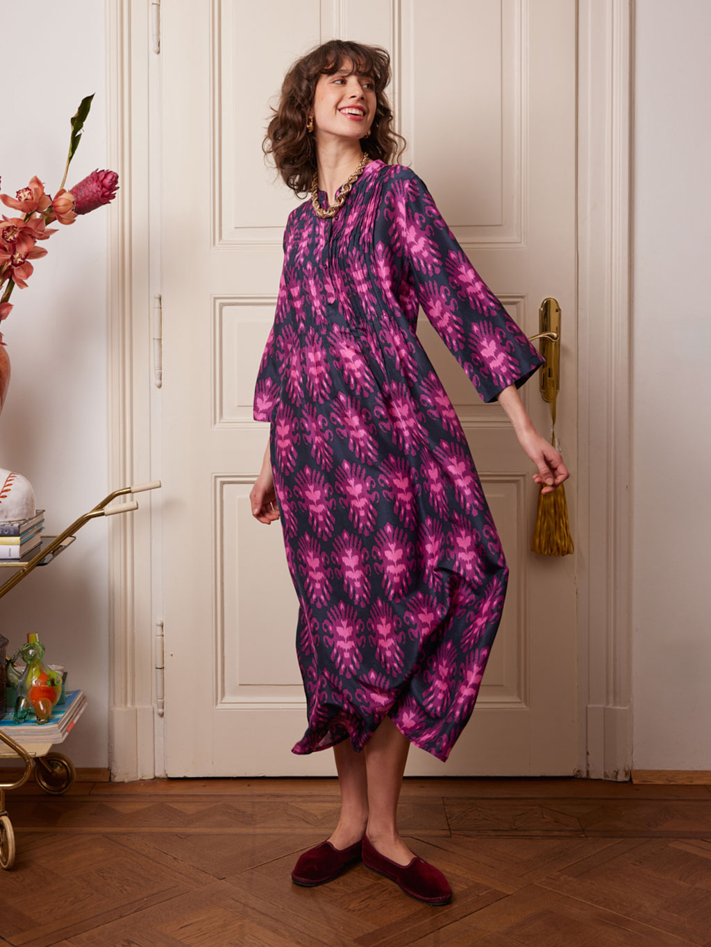 Woodruff Dress Ikat Navy Pink