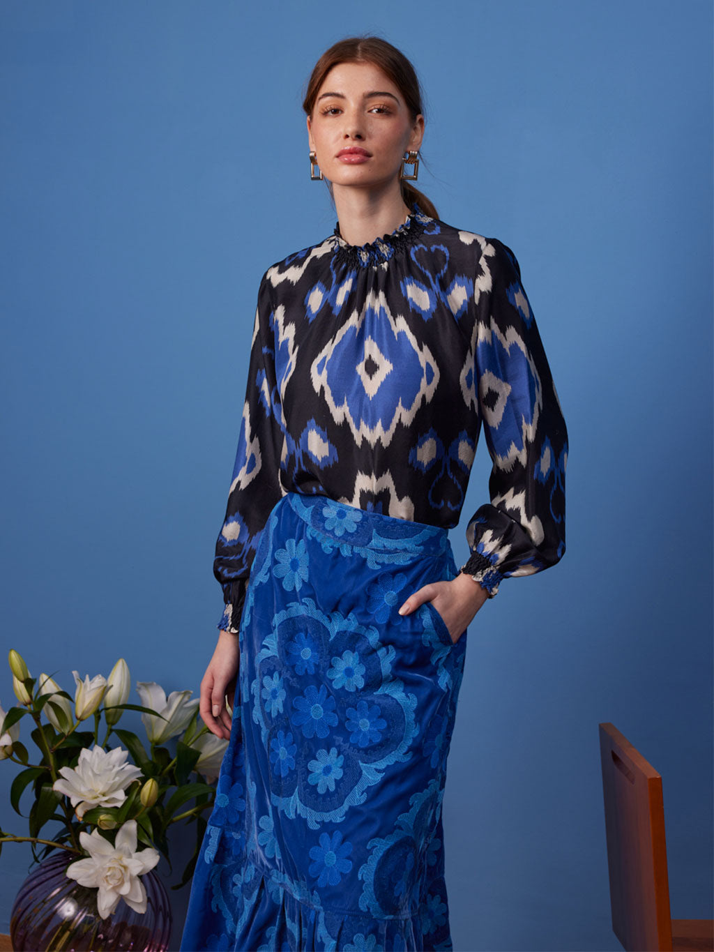 Oregano Blouse Ikat Black Royal Blue