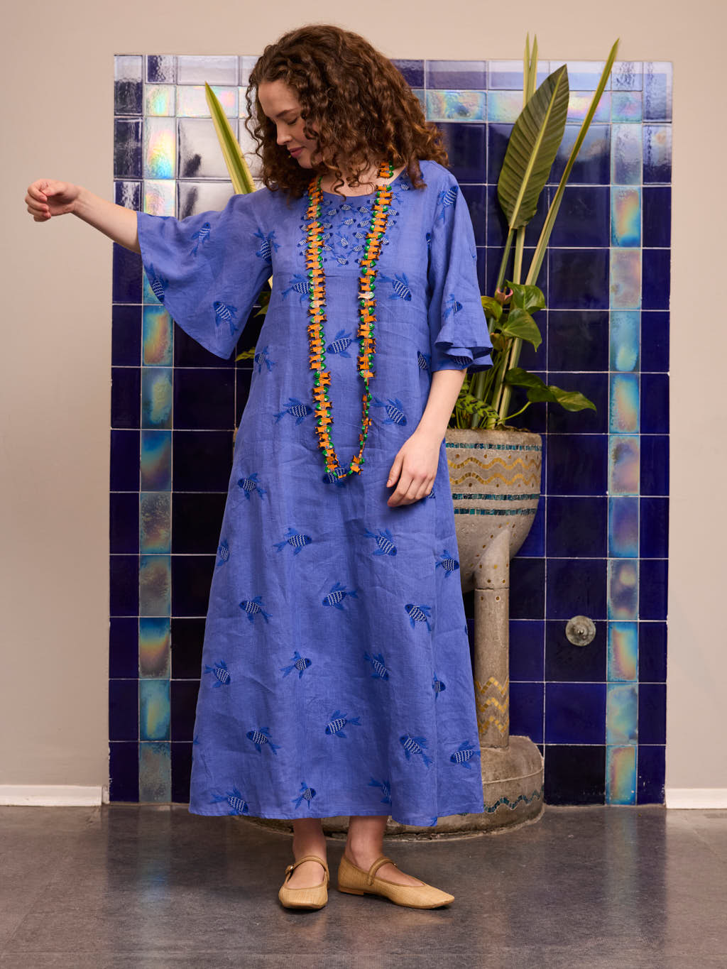 Blazing Star Dress Fish on Blue