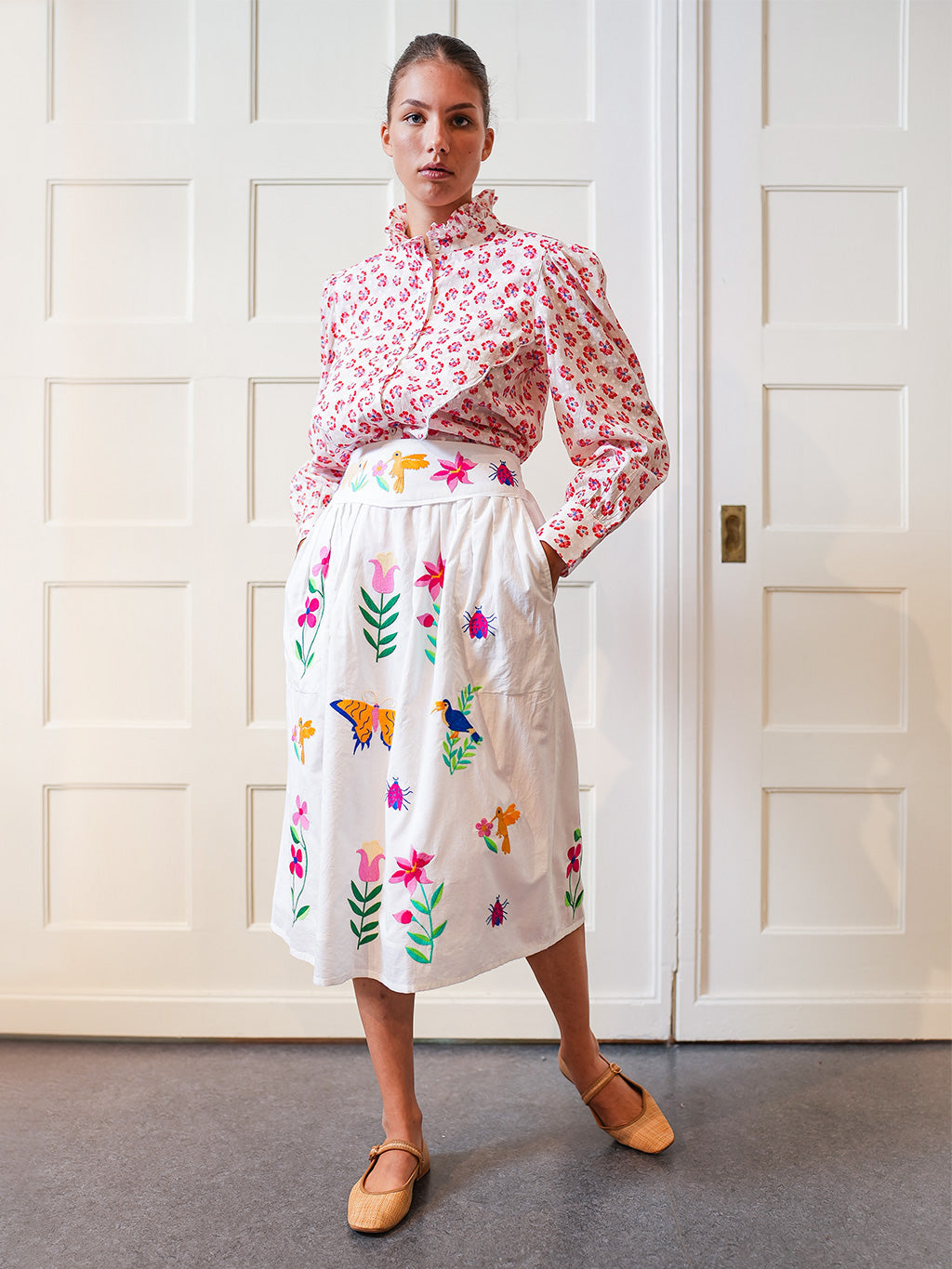 Curry Skirt White Mexican Embroidery