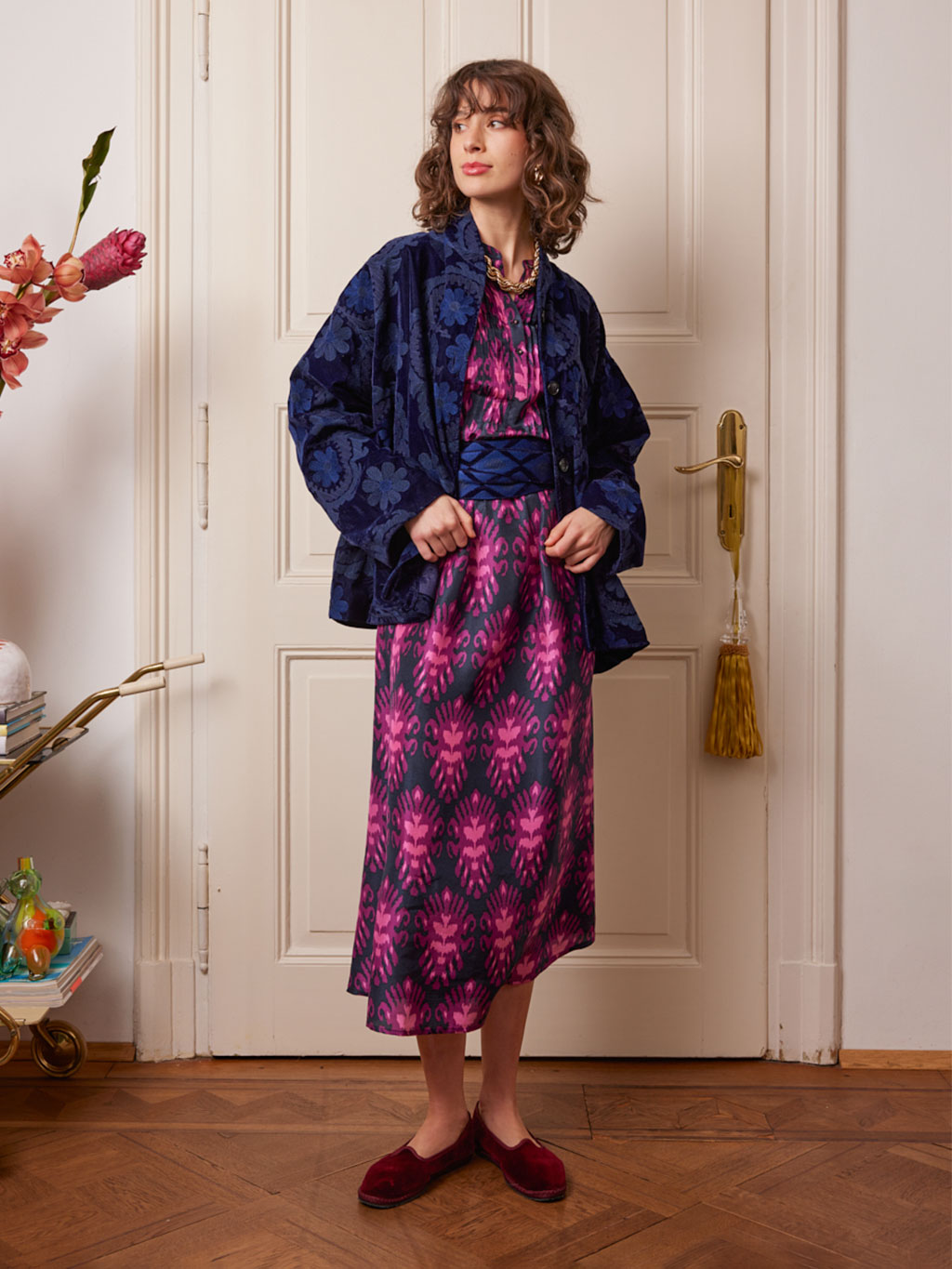 Woodruff Dress Ikat Navy Pink