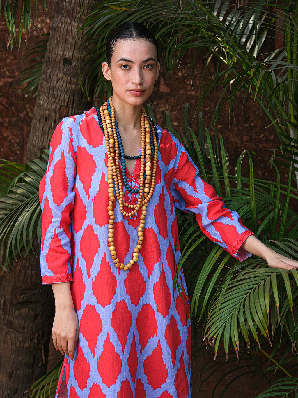 Sapphire Kaftan Long Ikat Red