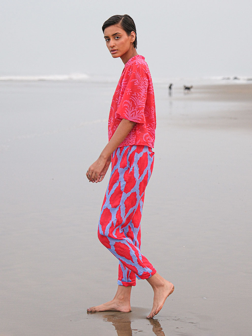 Orris Blouse Red Palm Print