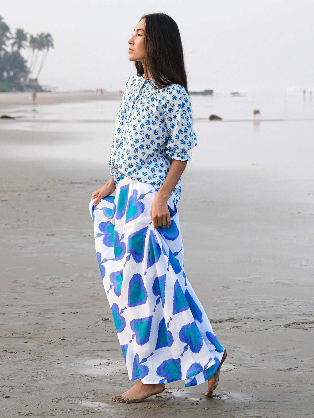 Bergamot Blouse Blue Pansies on White