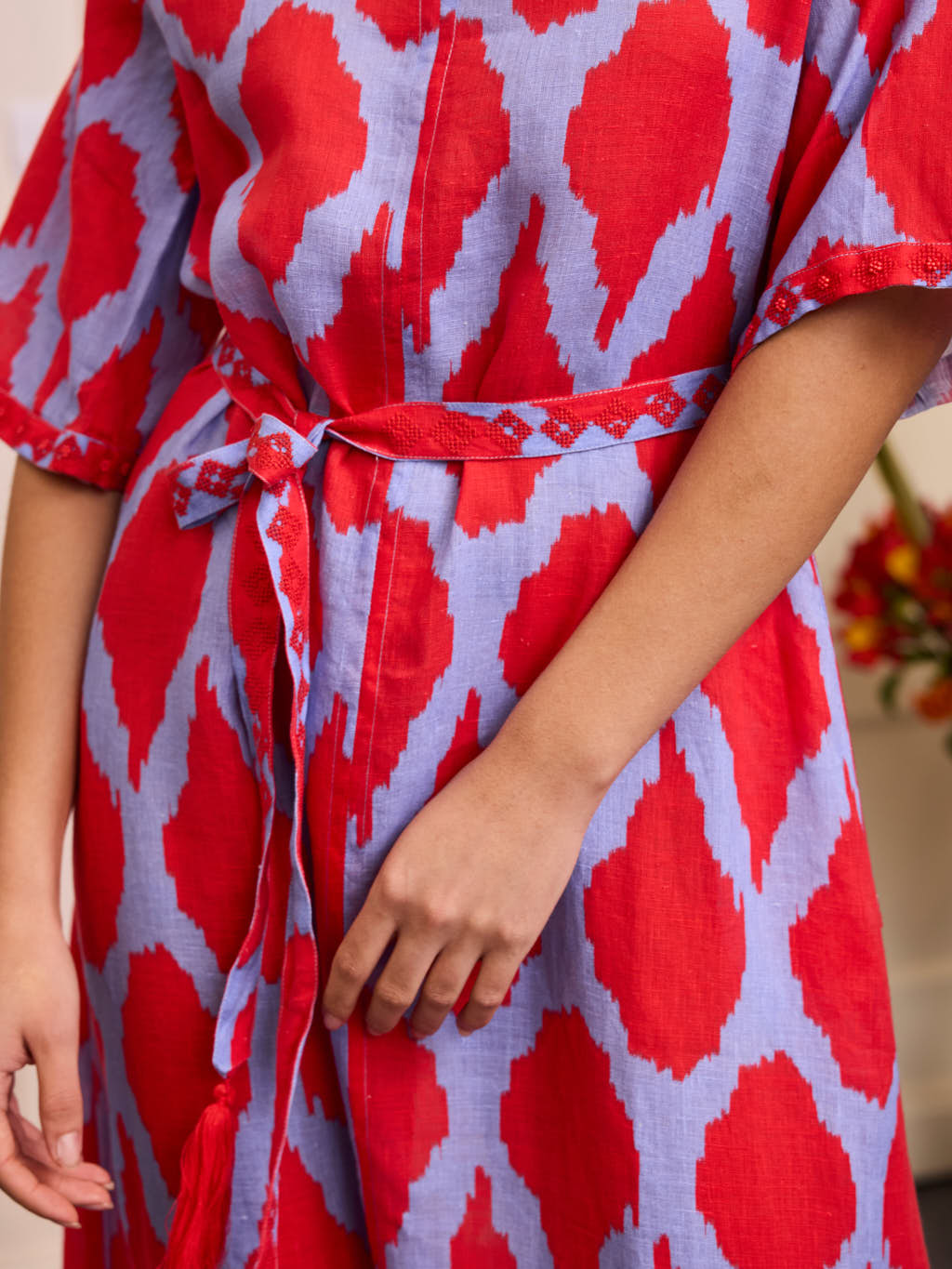 Oleander Dress Long Ikat Red