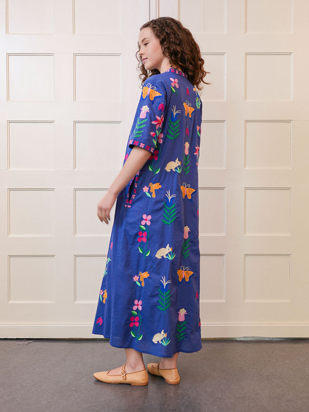 Cassia Dress Mexican Embroidery on Blue