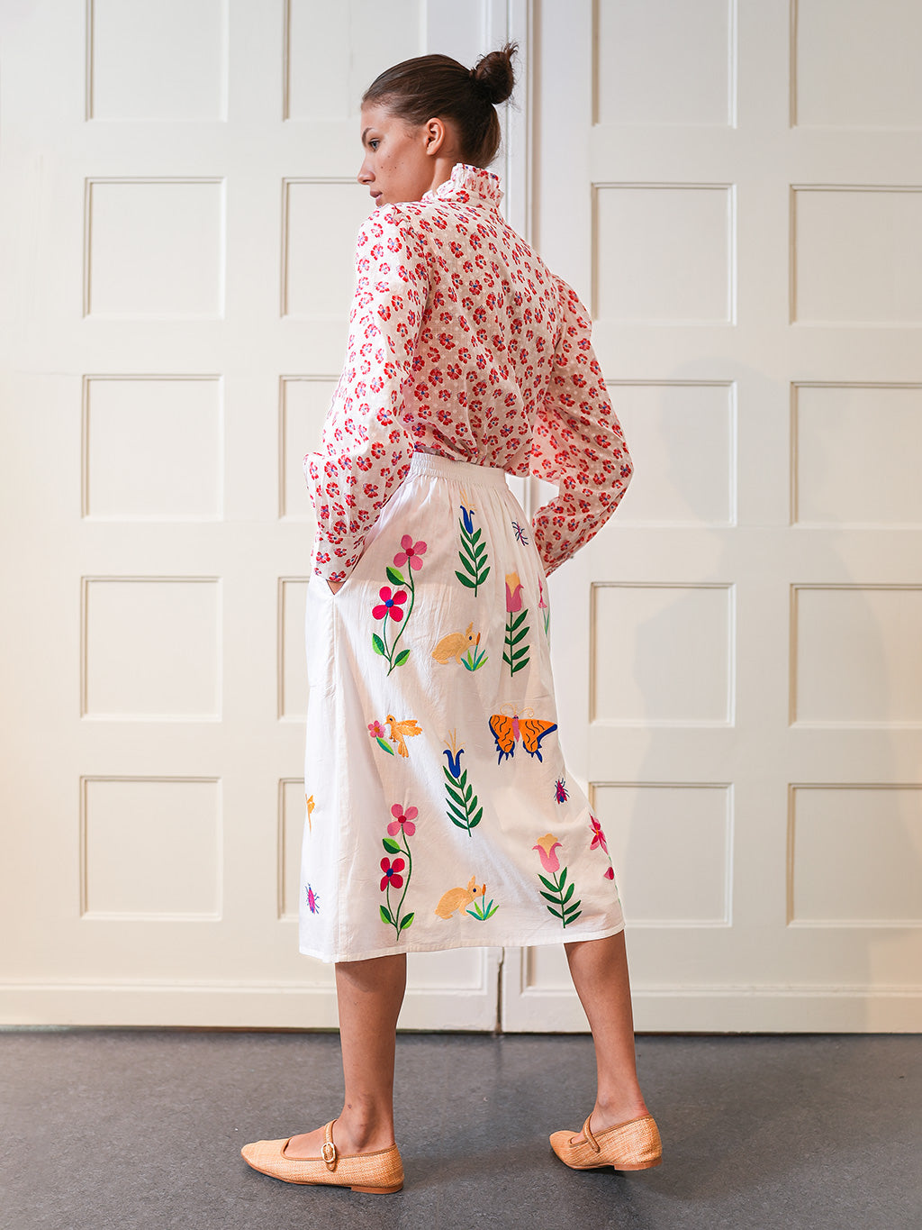 Curry Skirt White Mexican Embroidery