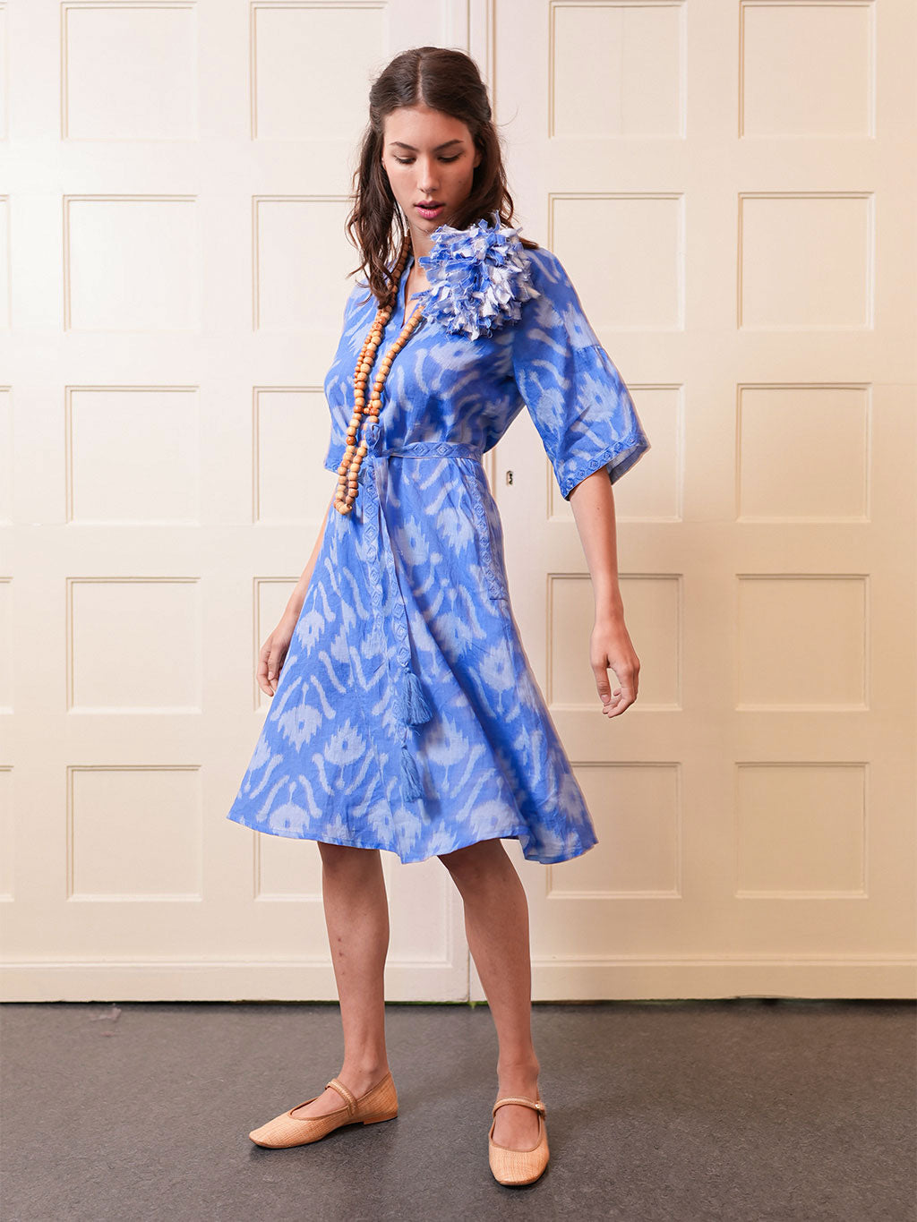 Oleander Dress Short Ikat Blue