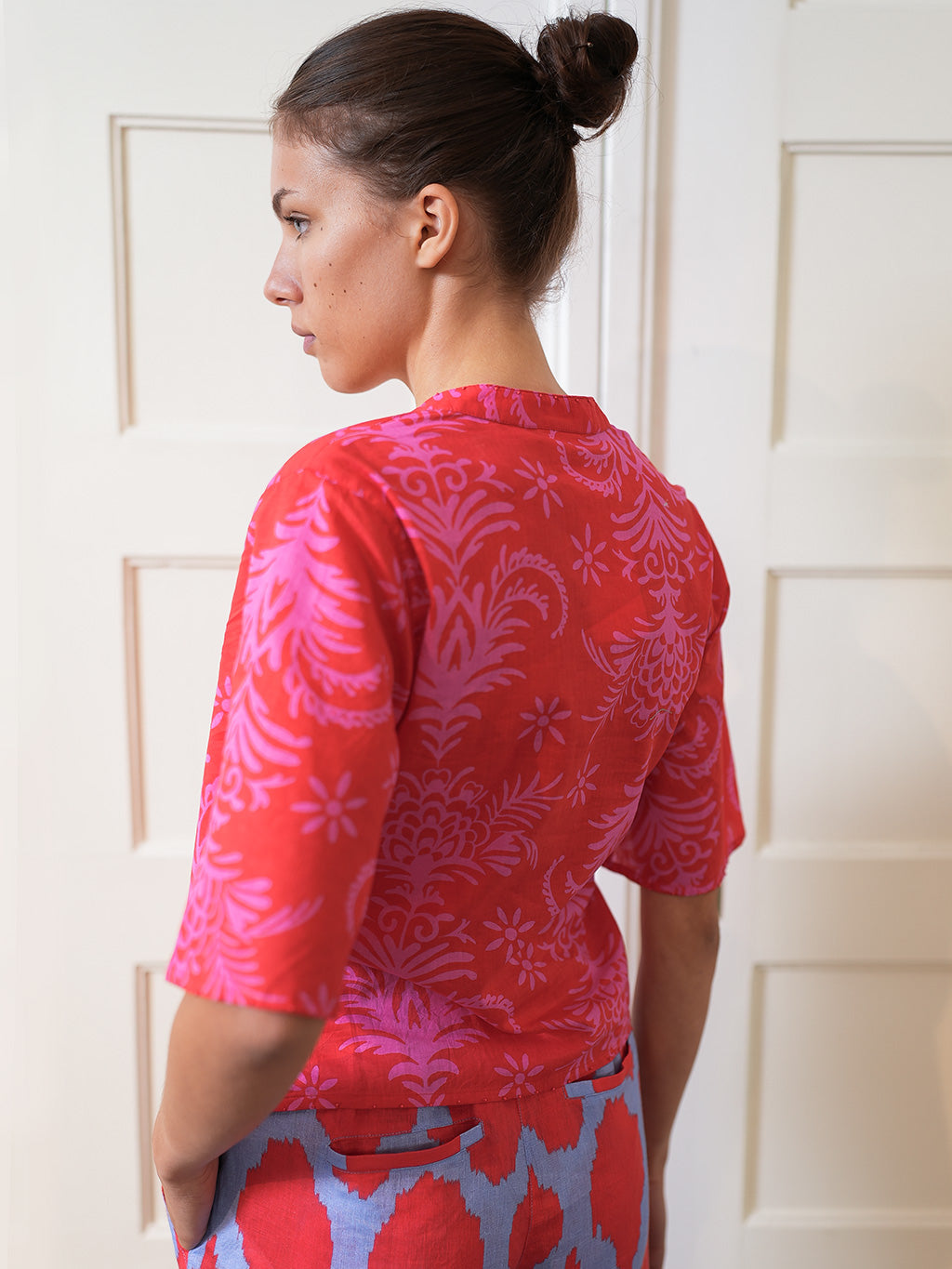 Orris Blouse Red Palm Print