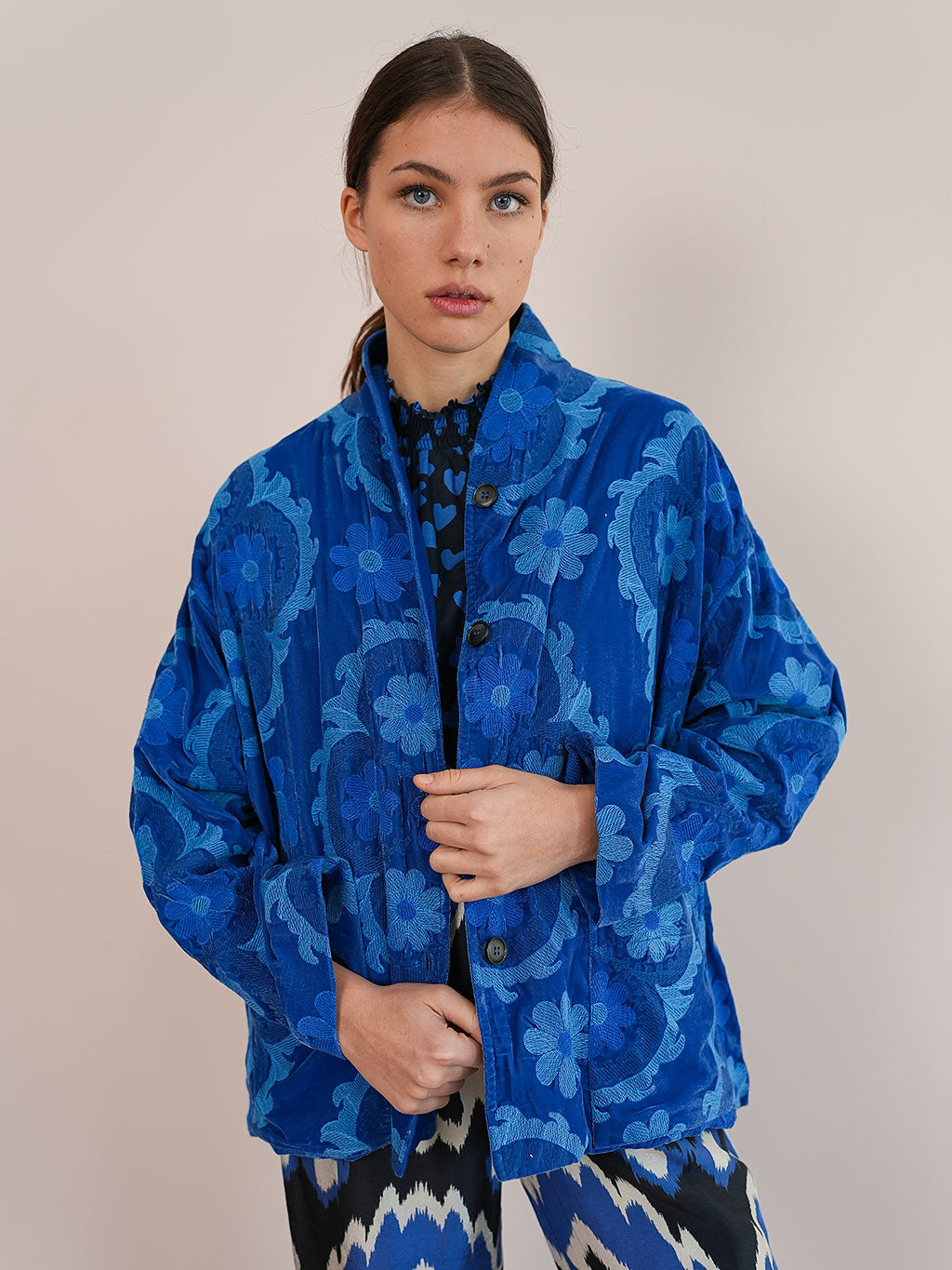 Cayenne Jacket Royal Blue Flower Embroidery