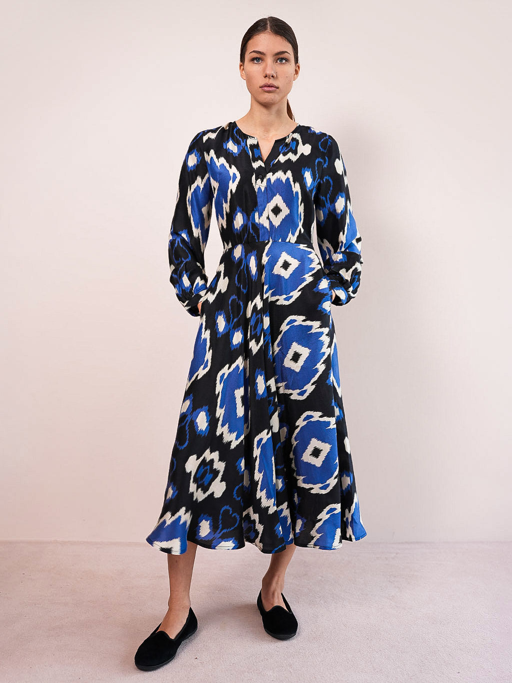 Azurite Dress Ikat Black Royal Blue