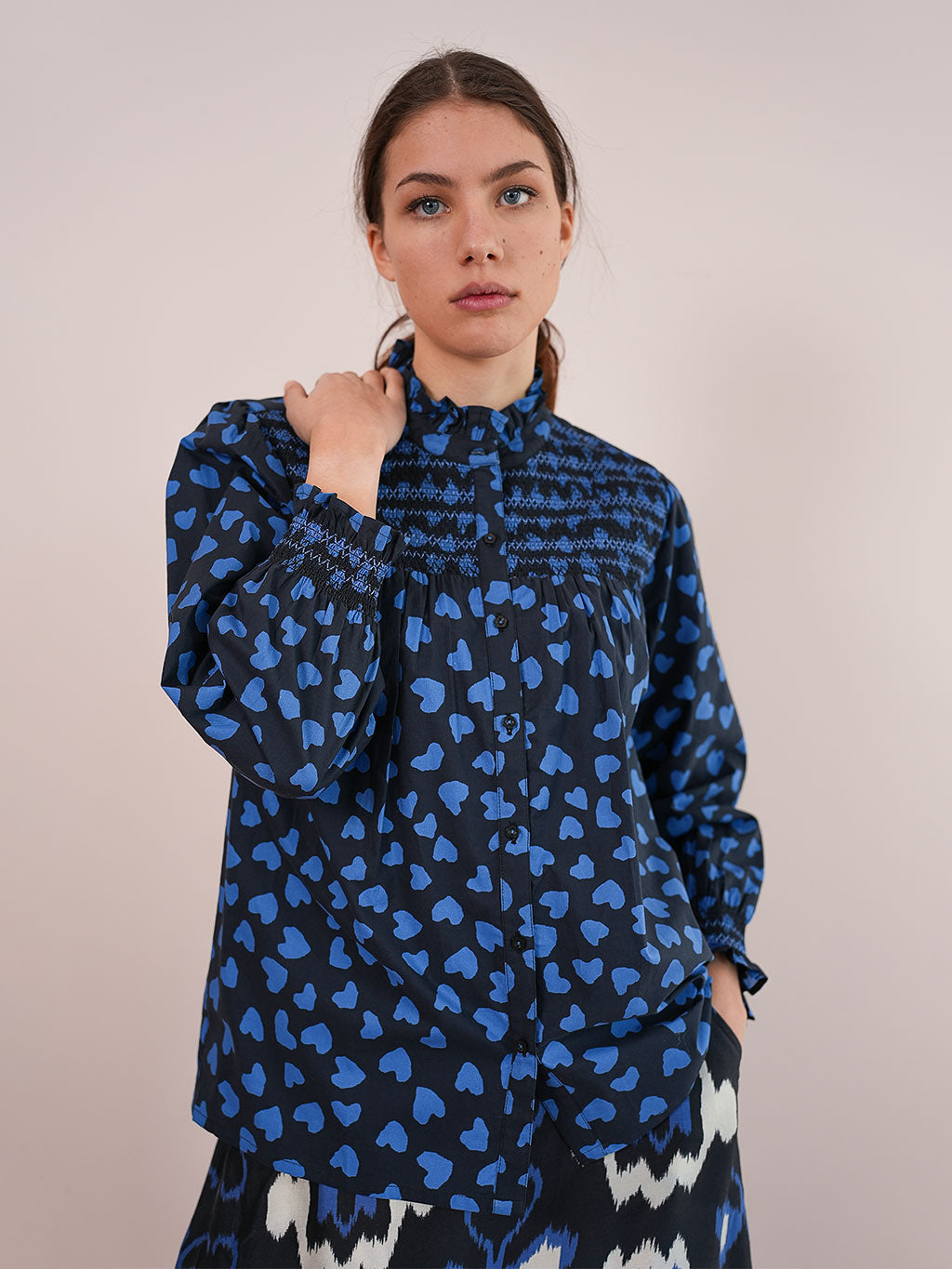 Piries Blouse Hearts Black Royal Blue